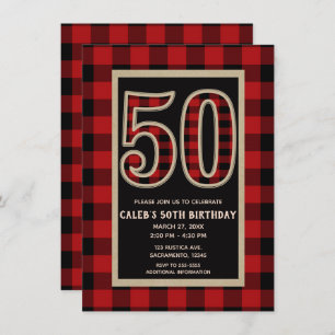 Rustic Red Black Buffalo Pset 50th 50 Birthday Kaart