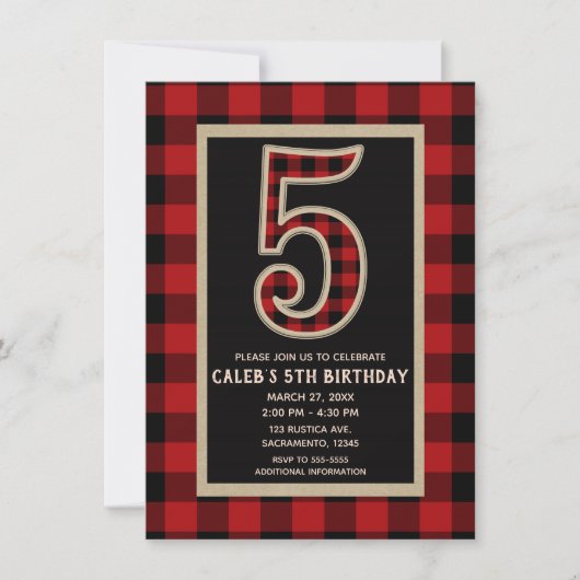 Rustic Red Black Buffalo Pset 5e verjaardag Kaart (Voorkant)