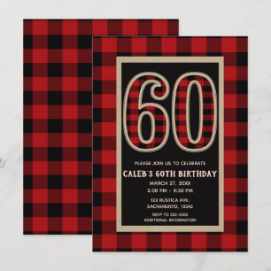 Rustic Red Black Buffalo Pset 60th 60 Birthday Kaart