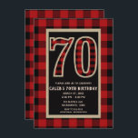 Rustic Red Black Buffalo Pset 70th 70 Birthday Kaart<br><div class="desc">Rustic Red Black Buffalo speelde 70e 70e verjaardag uitnodigingen.</div>
