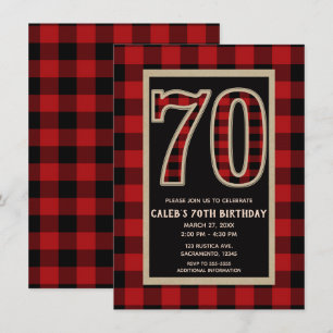 Rustic Red Black Buffalo Pset 70th 70 Birthday Kaart