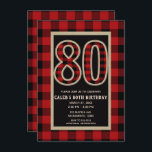 Rustic Red Black Buffalo Pset 80th 80 Birthday Kaart<br><div class="desc">Rustic Red Black Buffalo speelde 80ste 80-jarige uitnodigingen.</div>