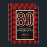 Rustic Red Black Buffalo Pset 80th 80 Birthday Kaart<br><div class="desc">Rustic Red Black Buffalo speelde 80ste 80-jarige uitnodigingen.</div>