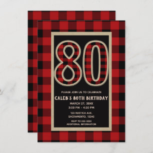 Rustic Red Black Buffalo Pset 80th 80 Birthday Kaart