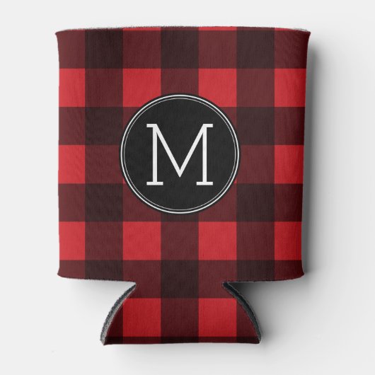 Rustic Red Black Buffalo Pset Pattern Monogram Blikjeskoeler (Voorkant)