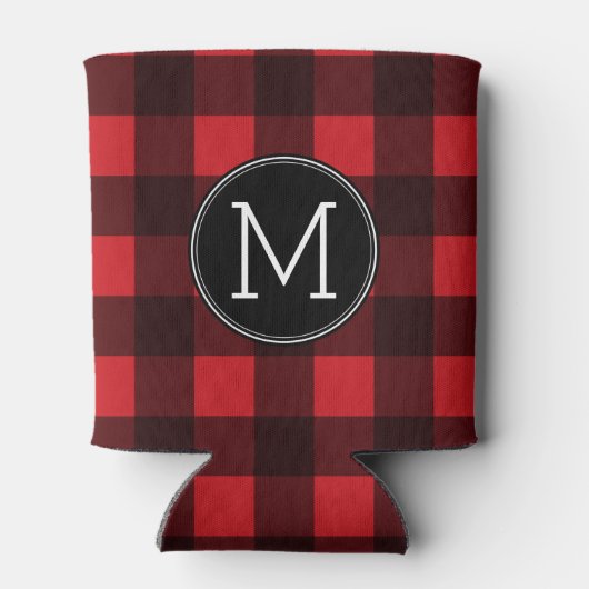 Rustic Red Black Buffalo Pset Pattern Monogram Blikjeskoeler (Achterkant)