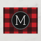 Rustic Red Black Buffalo Pset Pattern Monogram Briefkaart (Voorkant)