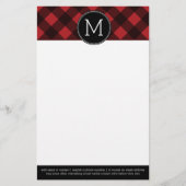 Rustic Red Black Buffalo Pset Pattern Monogram Briefpapier (Voorkant)