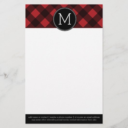 Rustic Red Black Buffalo Pset Pattern Monogram Briefpapier (Voorkant)