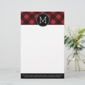 Rustic Red Black Buffalo Pset Pattern Monogram Briefpapier (Staand voorkant)