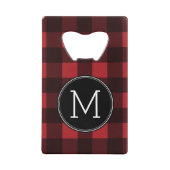 Rustic Red Black Buffalo Pset Pattern Monogram Creditkaart Flessenopener (Voorkant)