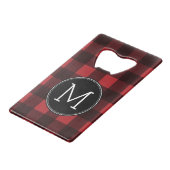 Rustic Red Black Buffalo Pset Pattern Monogram Creditkaart Flessenopener (Voorkant Gekanteld)