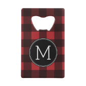 Rustic Red Black Buffalo Pset Pattern Monogram Creditkaart Flessenopener (Achterkant)