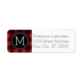 Rustic Red Black Buffalo Pset Pattern Monogram Etiket (Voorkant)