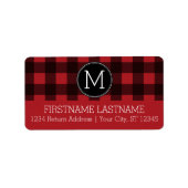 Rustic Red Black Buffalo Pset Pattern Monogram Etiket (Voorkant)