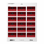 Rustic Red Black Buffalo Pset Pattern Monogram Etiket (Full Sheet)