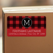 Rustic Red Black Buffalo Pset Pattern Monogram Etiket