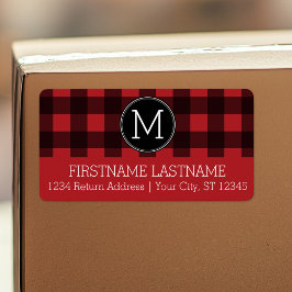 Rustic Red Black Buffalo Pset Pattern Monogram Etiket