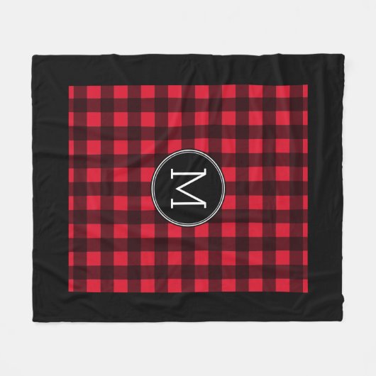 Rustic Red Black Buffalo Pset Pattern Monogram Fleece Deken (Voorkant (Horizontaal))