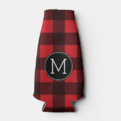 Rustic Red Black Buffalo Pset Pattern Monogram Flesjeskoeler (Voorkant)