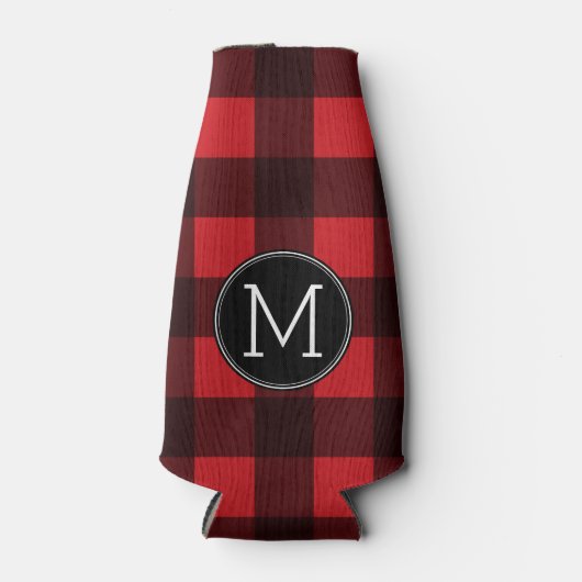 Rustic Red Black Buffalo Pset Pattern Monogram Flesjeskoeler (Voorkant)