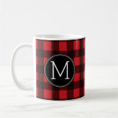 Rustic Red Black Buffalo Pset Pattern Monogram Koffiemok (Links)