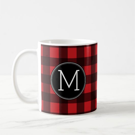 Rustic Red Black Buffalo Pset Pattern Monogram Koffiemok (Links)