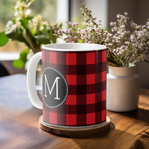 Rustic Red Black Buffalo Pset Pattern Monogram Koffiemok
