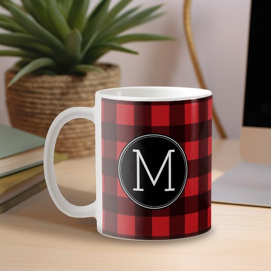Rustic Red Black Buffalo Pset Pattern Monogram Koffiemok