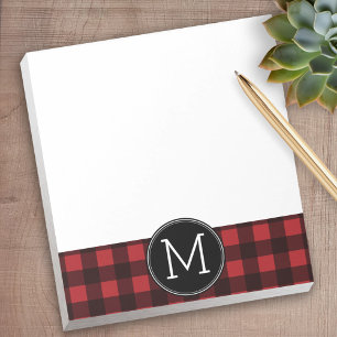 Rustic Red Black Buffalo Pset Pattern Monogram Notitieblok