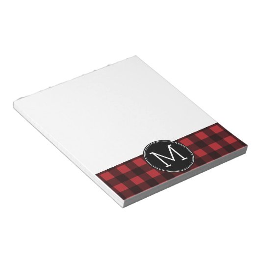 Rustic Red Black Buffalo Pset Pattern Monogram Notitieblok (Schuin)