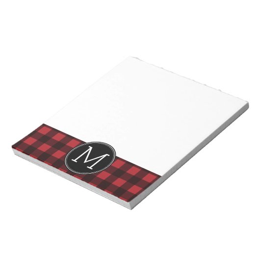 Rustic Red Black Buffalo Pset Pattern Monogram Notitieblok (Linkerzijde)