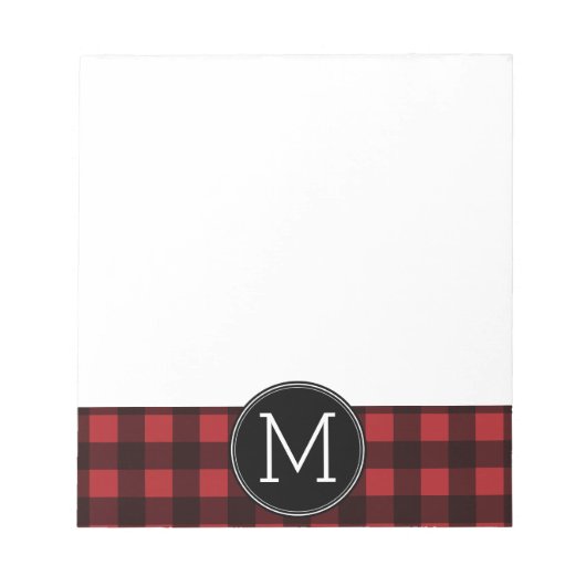 Rustic Red Black Buffalo Pset Pattern Monogram Notitieblok (Voorkant)