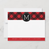 Rustic Red Black Buffalo Pset Pattern Monogram Notitiekaartje (Voorkant)