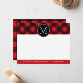 Rustic Red Black Buffalo Pset Pattern Monogram Notitiekaartje (Voorkant / Achterkant in situ)
