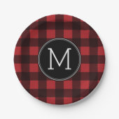 Rustic Red Black Buffalo Pset Pattern Monogram Papieren Bordje (Voorkant)