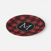 Rustic Red Black Buffalo Pset Pattern Monogram Papieren Bordje (Gekanteld)