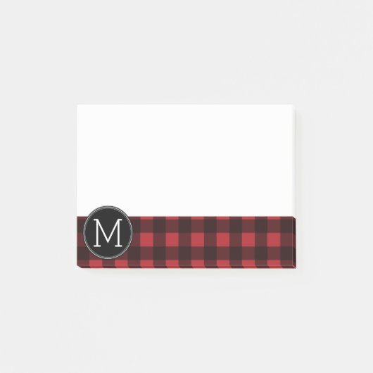 Rustic Red Black Buffalo Pset Pattern Monogram Post-it® Notes (Voorkant)