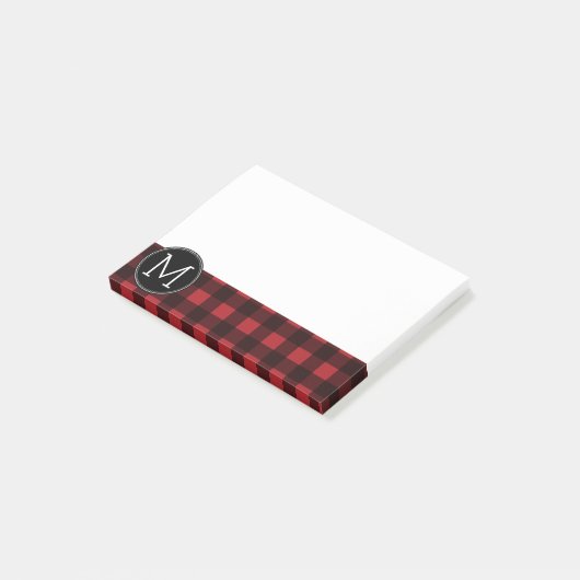 Rustic Red Black Buffalo Pset Pattern Monogram Post-it® Notes (Schuin)