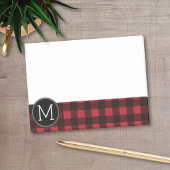 Rustic Red Black Buffalo Pset Pattern Monogram Post-it® Notes