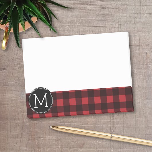 Rustic Red Black Buffalo Pset Pattern Monogram Post-it® Notes