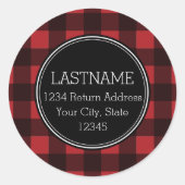 Rustic Red Black Buffalo Pset Pattern Monogram Ronde Sticker (Voorkant)