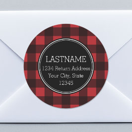 Rustic Red Black Buffalo Pset Pattern Monogram Ronde Sticker