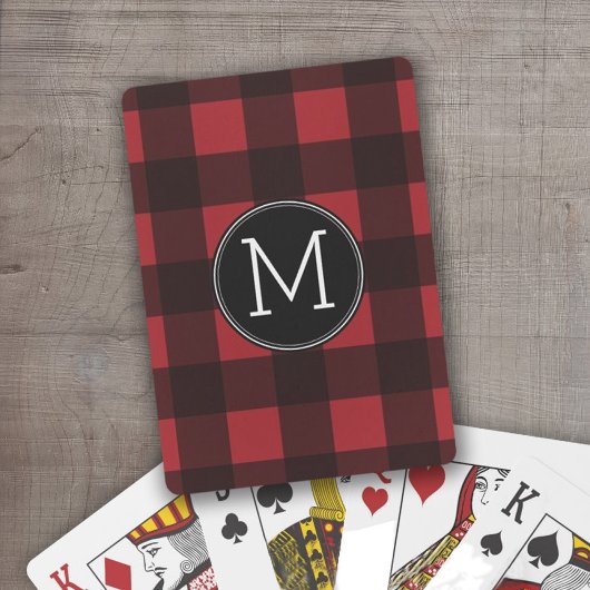 Rustic Red Black Buffalo Pset Pattern Monogram Speelkaarten