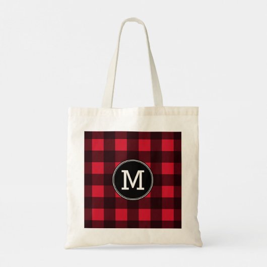 Rustic Red Black Buffalo Pset Pattern Monogram Tote Bag (Achterkant)