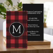 Rustic Red Black Buffalo Pset Pattern Monogram Visitekaartje