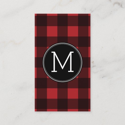 Rustic Red Black Buffalo Pset Pattern Monogram Visitekaartje (Voorkant)