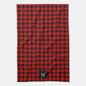 Rustic Red Black Buffalo Pset Pattern Monogramed Theedoek (Verticaal)