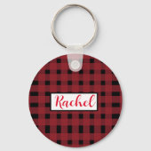 Rustic Red Black Gingham Sleutelhanger (Voorkant)