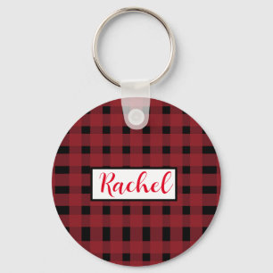 Rustic Red Black Gingham Sleutelhanger